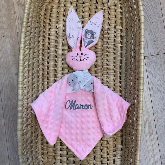 Doudou lapin lapinours minky rose