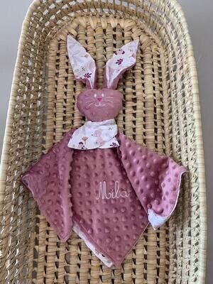 Doudou lapin Kangourou minky vieux rose