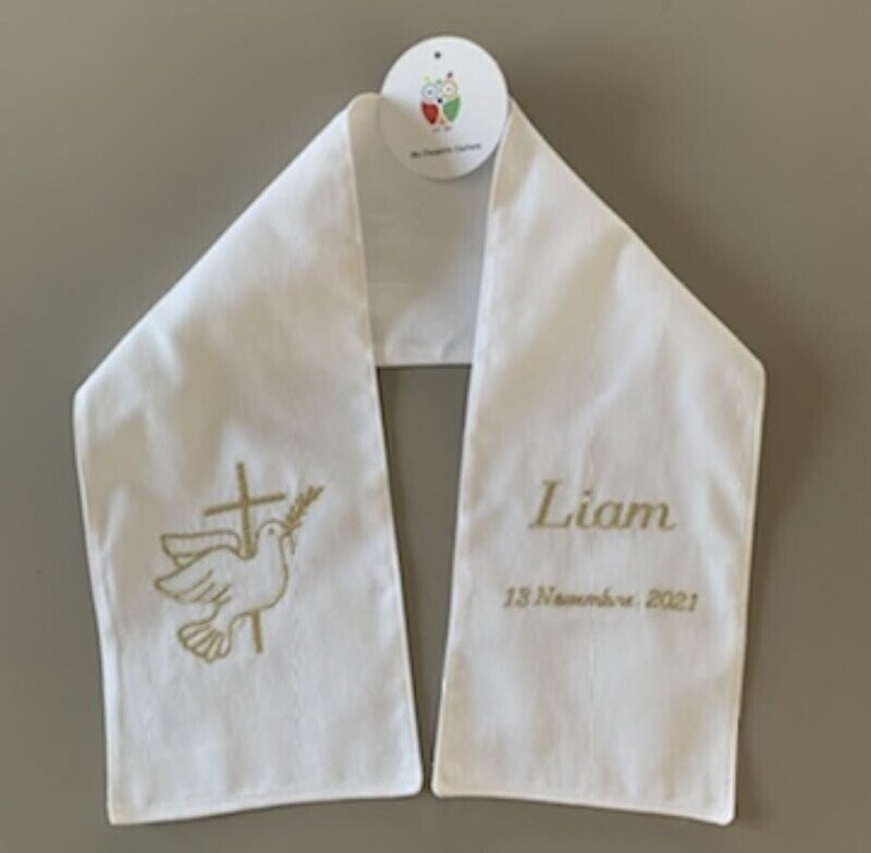 Echarpe de baptême avec colombe et croix