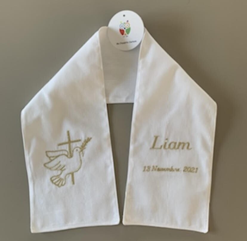 Echarpe de baptême avec croix et colombe
