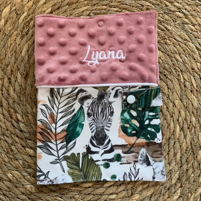 Protège Carnet Monstera minky vieux rose