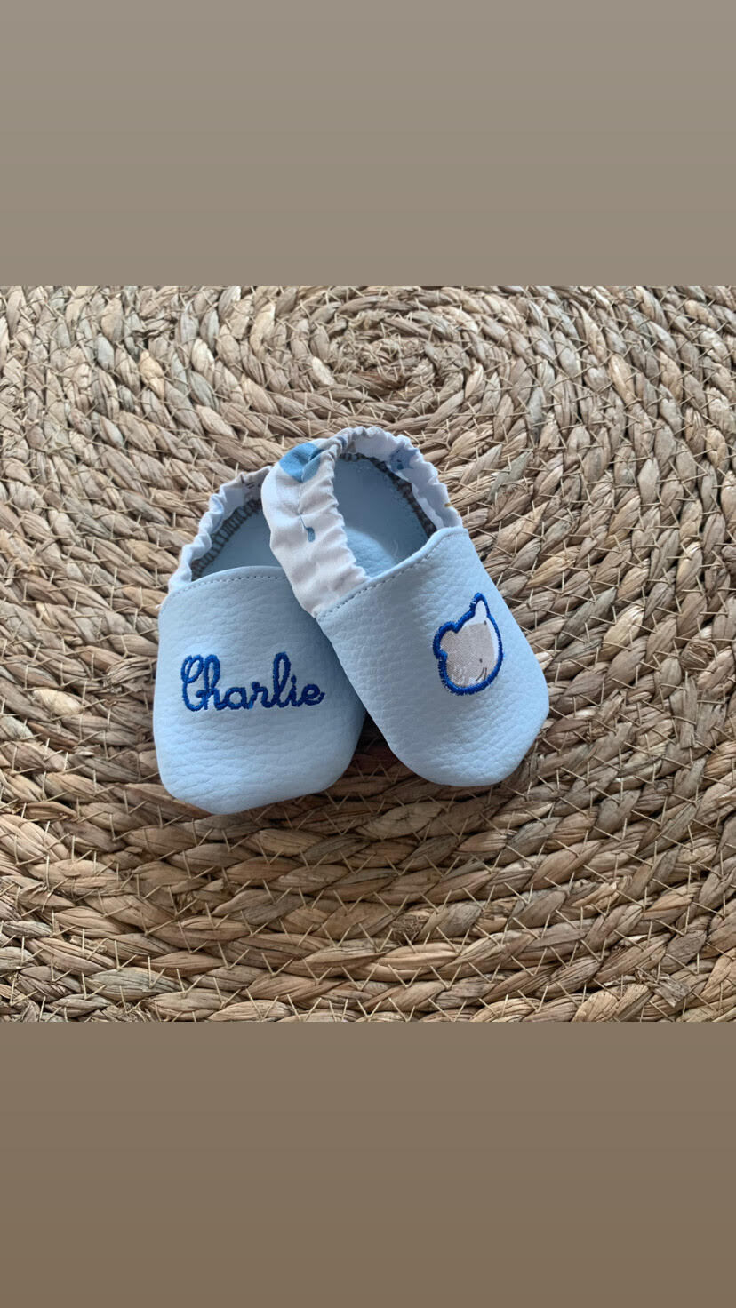 Chaussons Éléphants et souris bleu ciel  0 3 mois