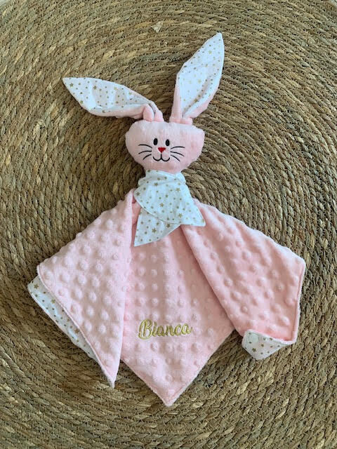 Doudou lapin Golden star minky rose