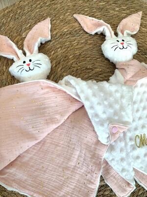 Doudou lapin poudré minky blanc