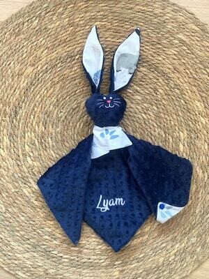 Doudou lapin Safari bleu marine