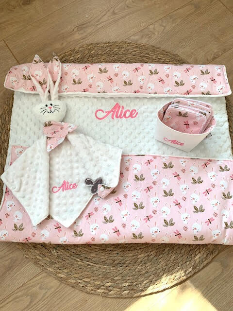 Coffret lapins libellules minky blanc  c74