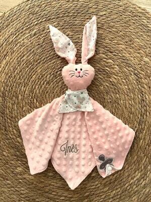 Doudou lapin sourizette minky rose