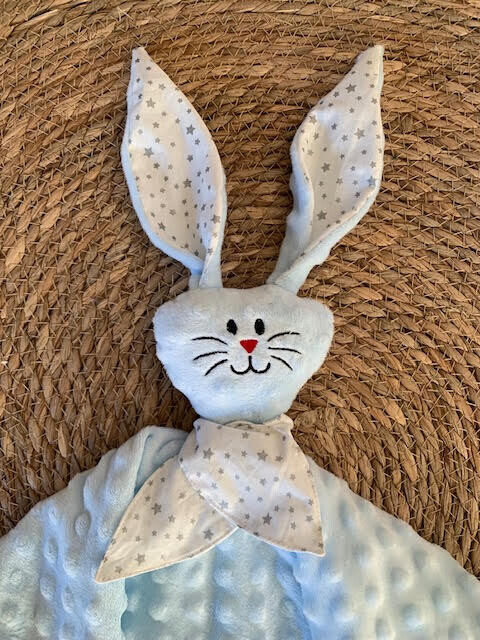 Doudou lapin silver star minky bleu