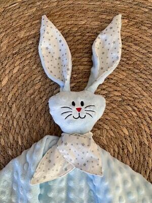 Doudou lapin silver star minky bleu