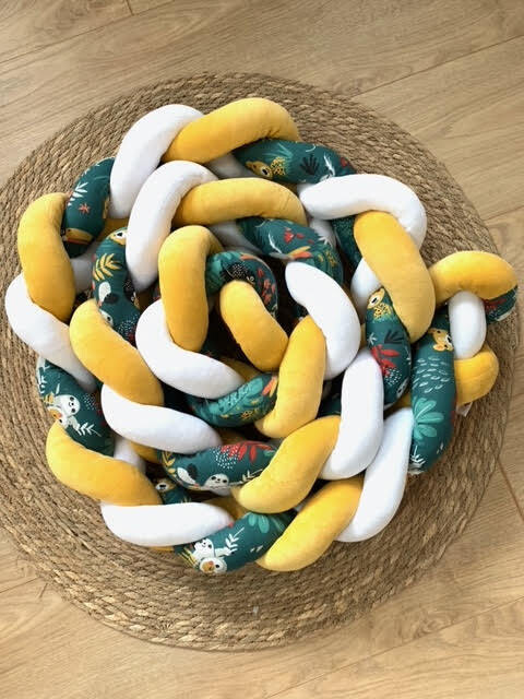 Tresse de Lit papaya moutarde et blanc
