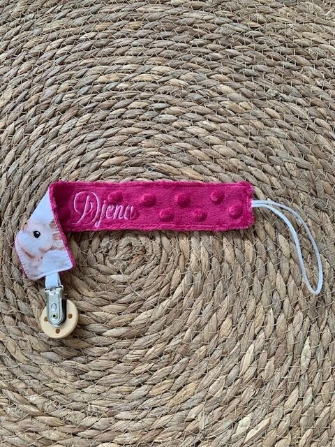 Attache Tétine lapins malwa minky fuschia