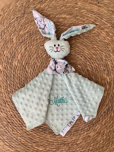 Doudou lapin savane vert d'eau