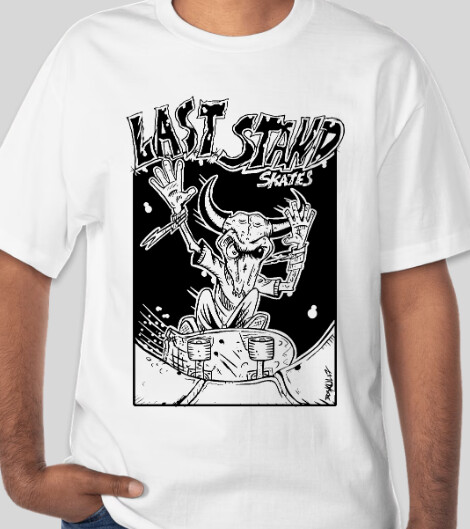 Last Stand Skates Buffalo Soldier White Shop T-Shirt, Size: S