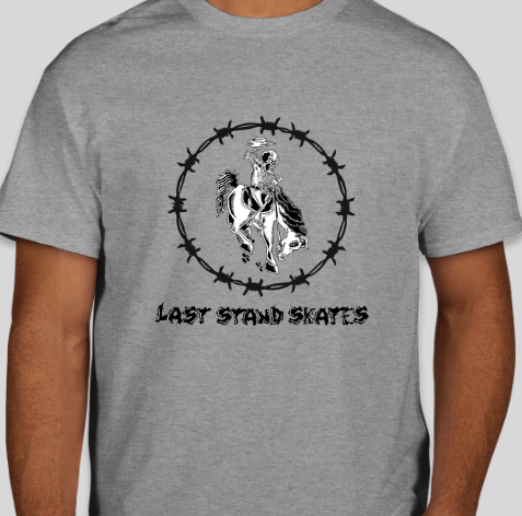 Last Stand Skates Bucking Horse Grey T-Shirt, Size: S