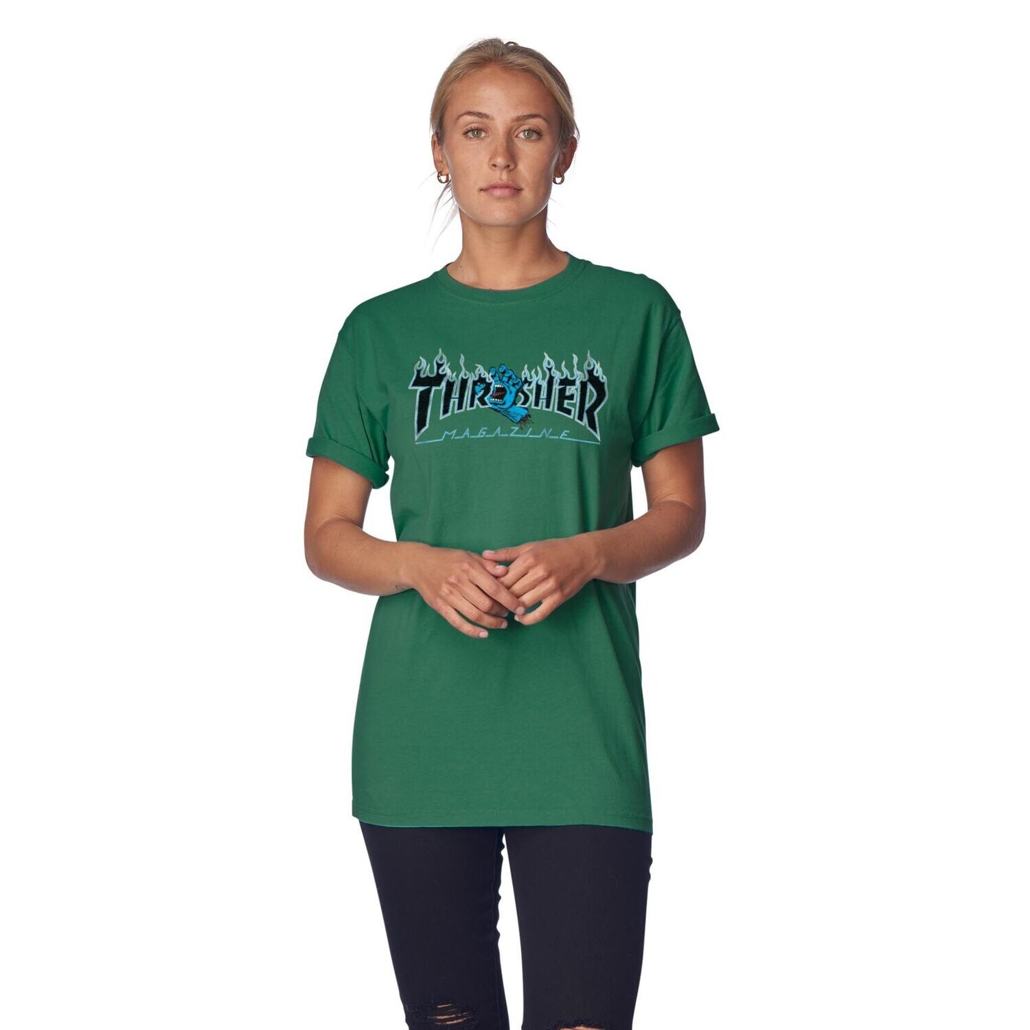 Thrasher Screaming Flame Logo Women's T-Shirt Moss Green