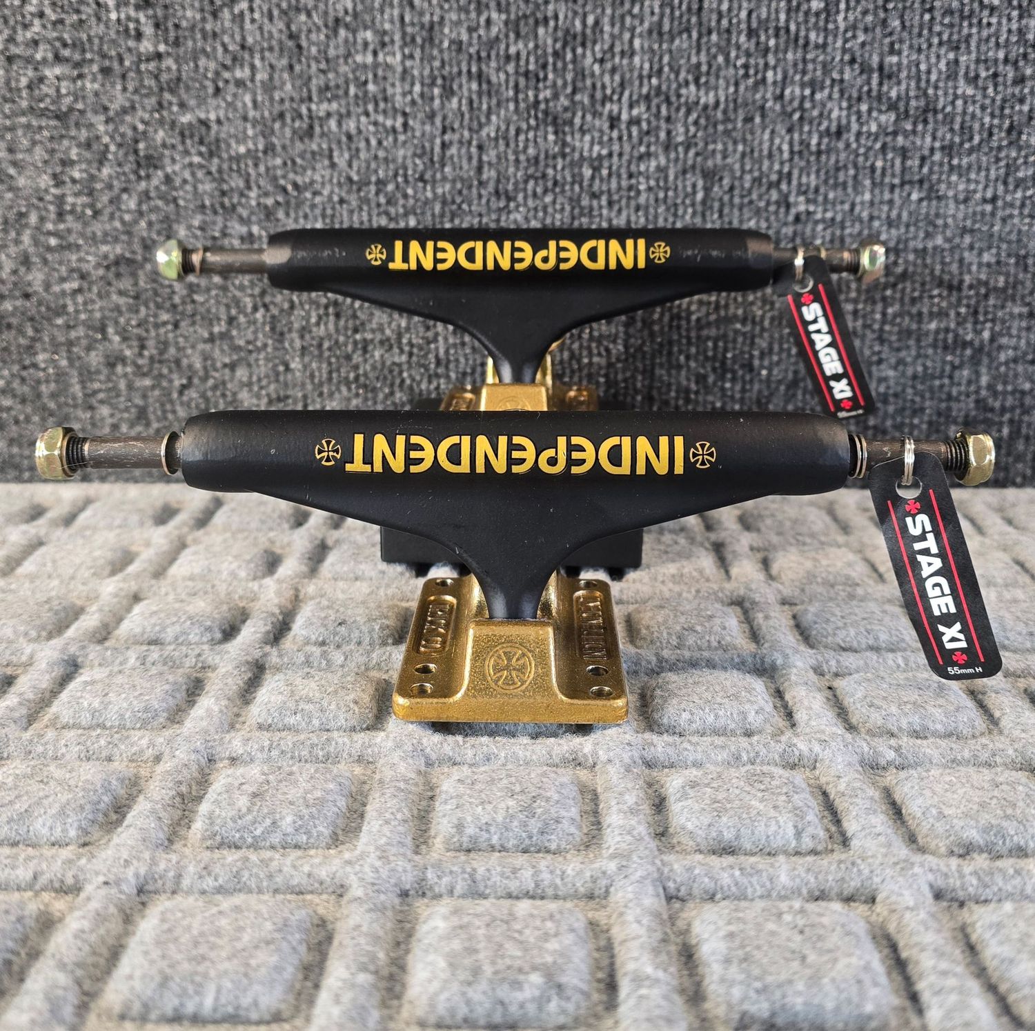 Independent Stage 11 Bar Cross Matte Black Gold Standard Trucks 159