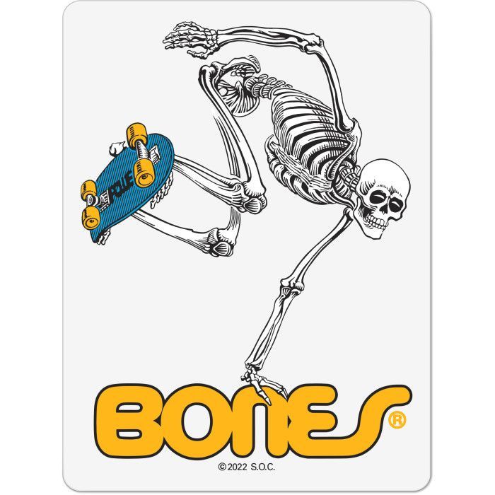 Bones Wheels Skeleton Handplant Sticker 4" clear