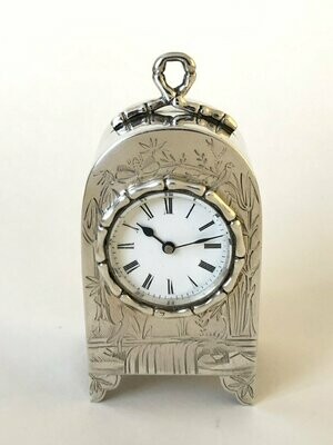 Miniature Engraved Case Silver Carriage Clock