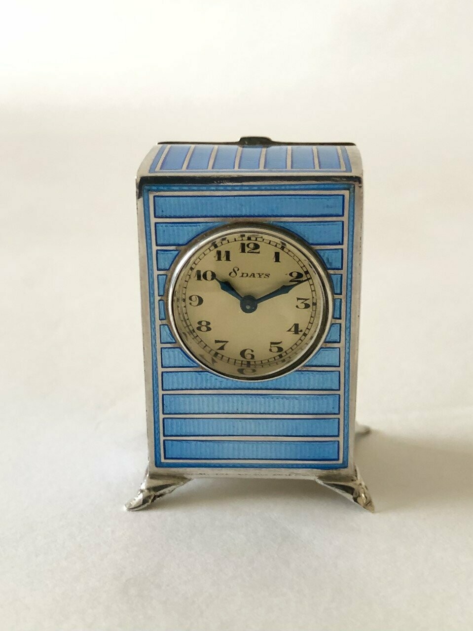 Miniature Art Deco Siver Enamelled Carriage Clock