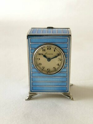 Miniature Art Deco Siver Enamelled Carriage Clock