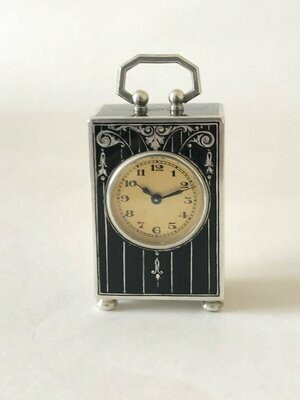 Miniature Silver And Black Enamel Carriage Clock