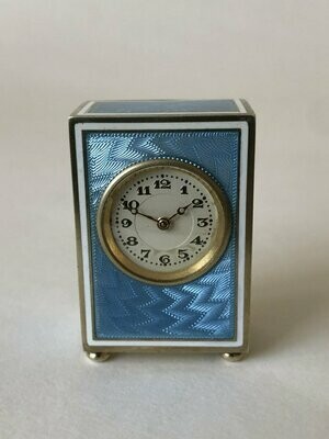 Miniature Swiss Silver Enamelled Carriage Clock