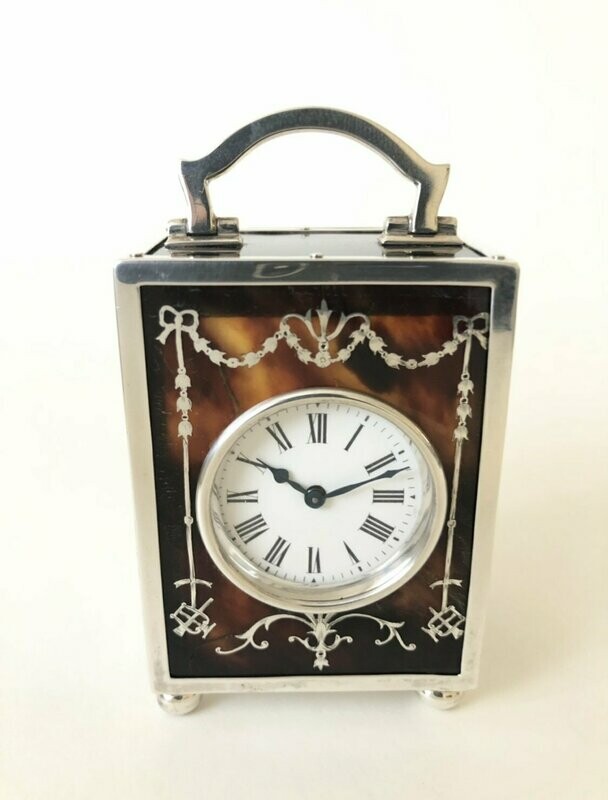 Antique Tortoiseshell And Silver Carriage Clock