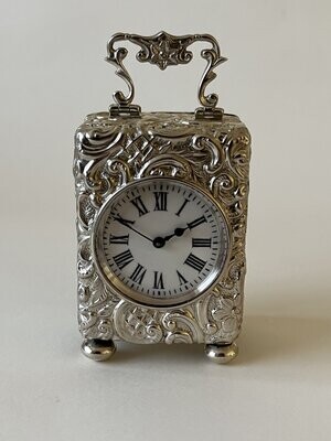 Miniature Silver Rococo Carriage Clock