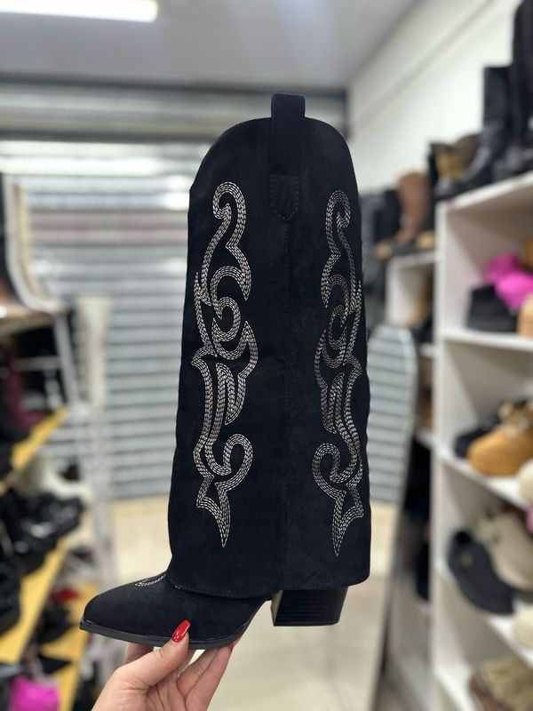 Bota texana gamuza bordada NEGRO 6G02-1
