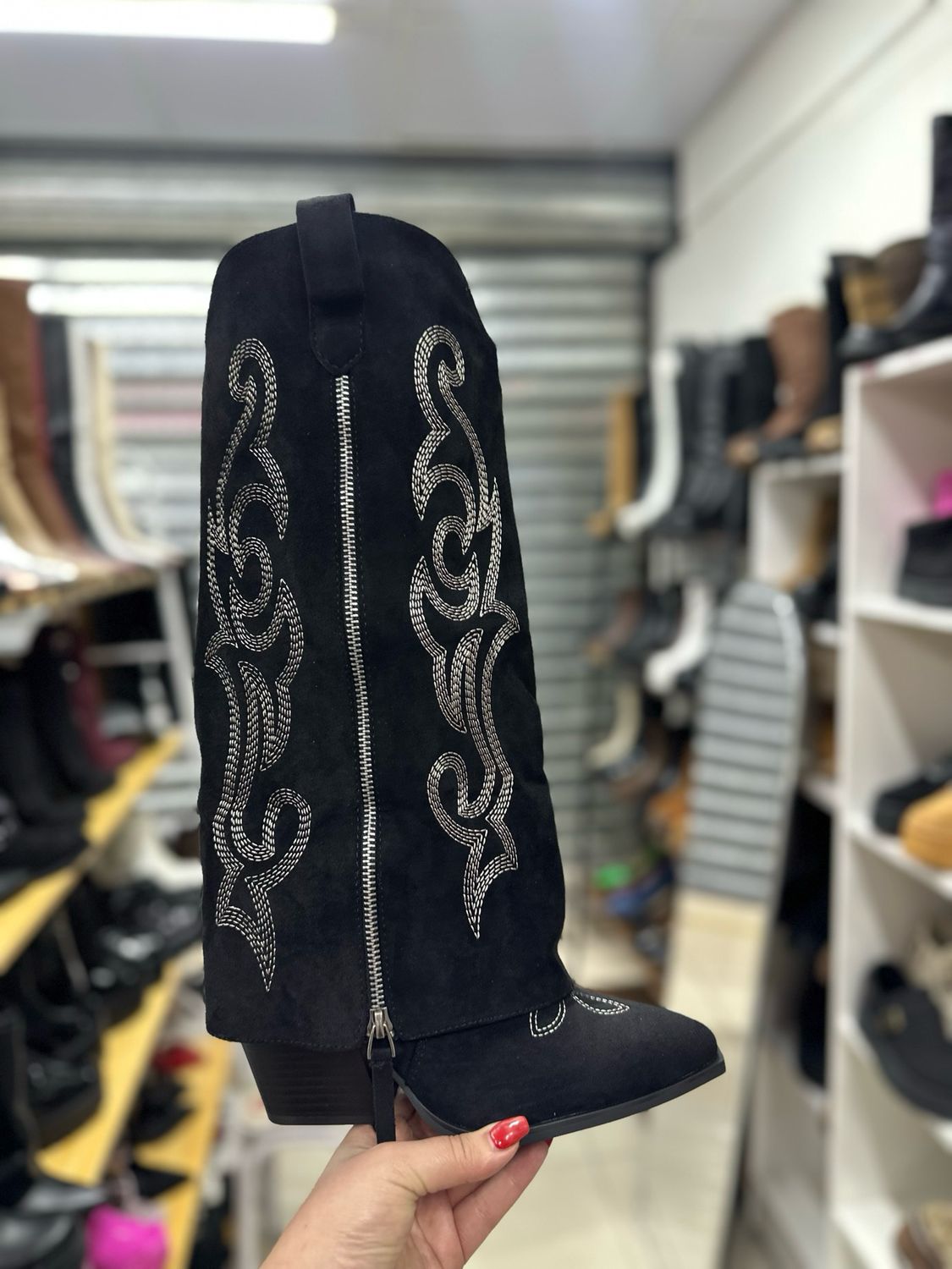 Bota texana gamuza bordada NEGRO 6G02-1