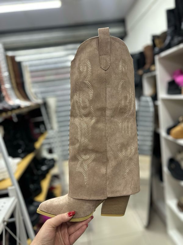 Bota texana gamuza bordada BEIGE 6G02-5