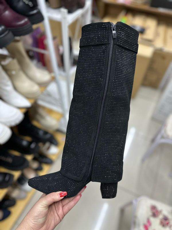 Bota candado brillo Z81 NEGRO