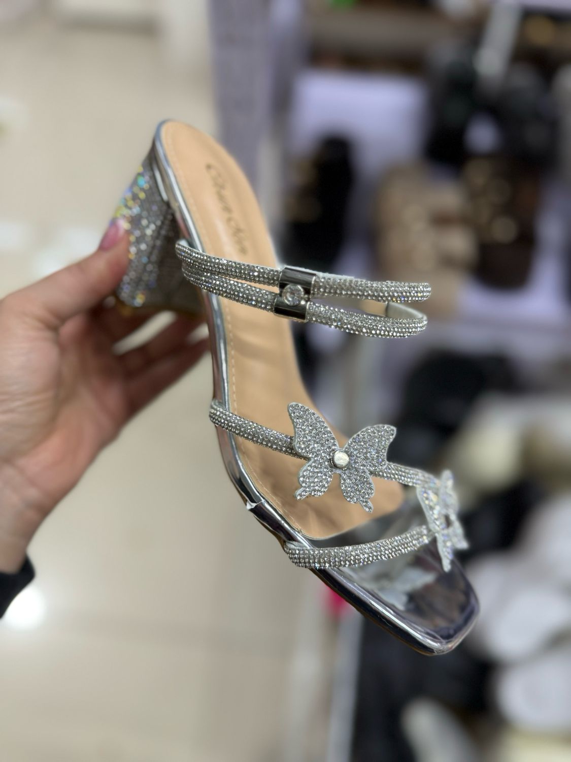 Sandalia taco brillo mariposa CF-5 SILVER