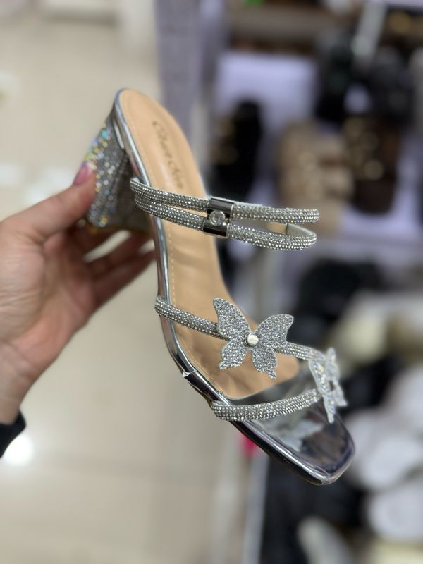 Sandalia taco brillo mariposa CF-5 SILVER