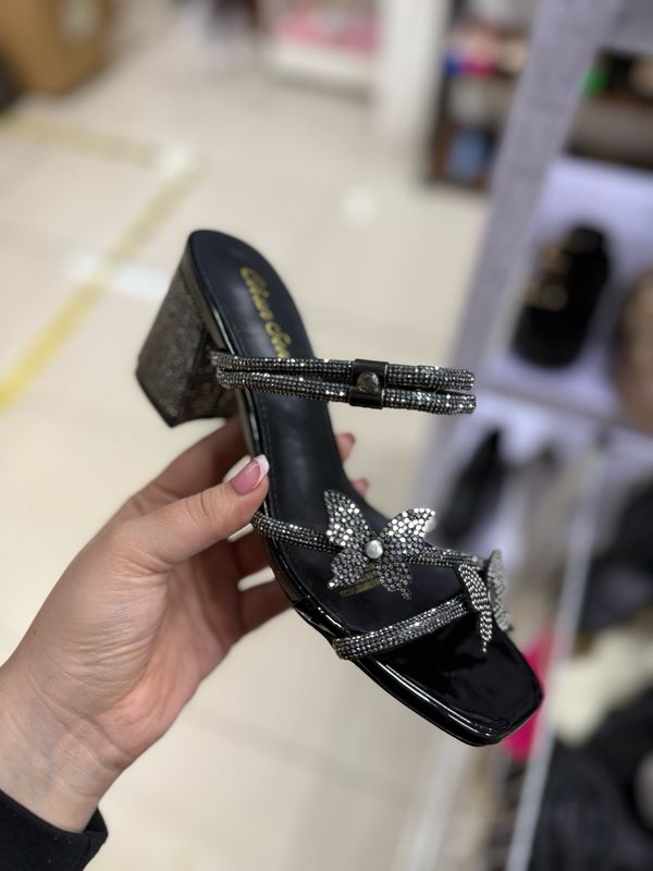 Sandalia taco brillo mariposa CF-5 BLACK