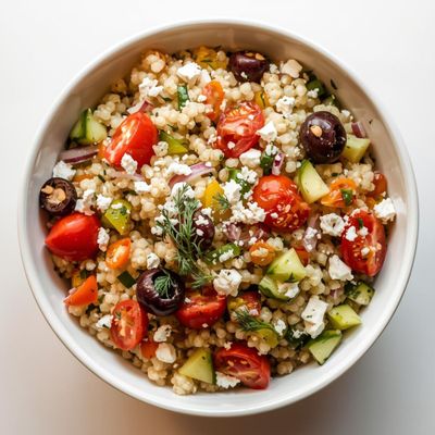 Mar/Tue 04-14 STAFF Greek Pearl Couscous Salad/ Salade de couscous perlés style grecque