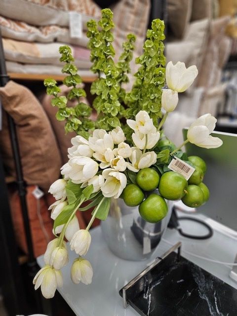 White Tulips &amp; Green Apples in Vase 35&quot;H