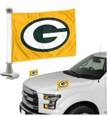 Set of Green Bay Packers NFL Ambassador Auto Flag or Hood & Trunk Gameday Flag Pair.