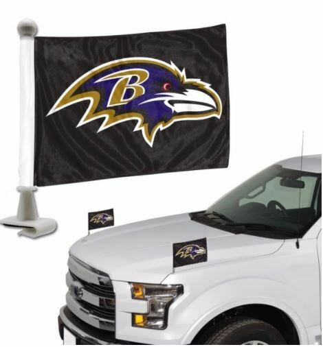 Set of Baltimore Ravens NFL Ambassador Auto Flag or Hood & Trunk Gameday Flag Pair.