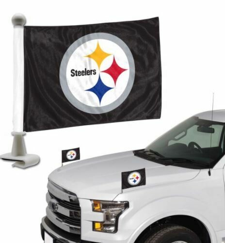 Set of Pittsburg Steelers NFL Ambassador Auto Flag or Hood & Trunk Gameday Flag Pair.