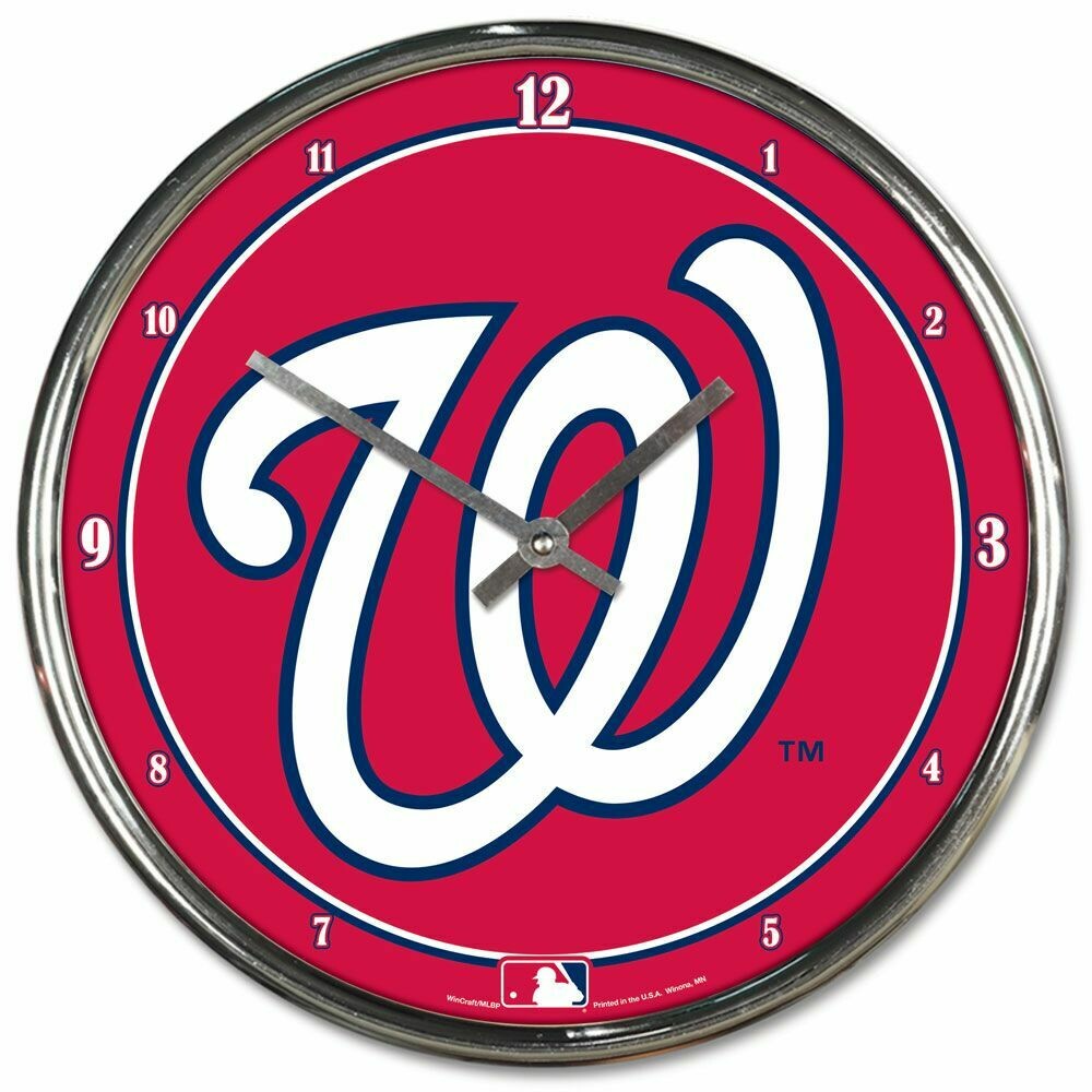 Chrome Round Wall Clocks - MLB Washington Nationals