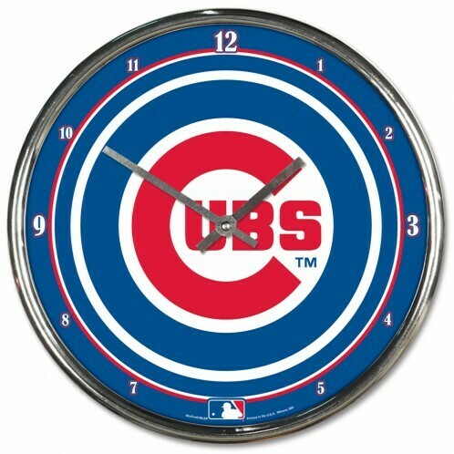 Chrome Round Wall Clocks - MLB Chicago Cubs