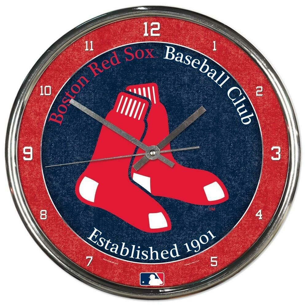 Chrome Round Wall Clocks - MLB Boston Red Sox