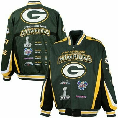 ​Green Bay Packers 4X Super Bowl Champions Commemorative Twill Full Button Jacket 3XL