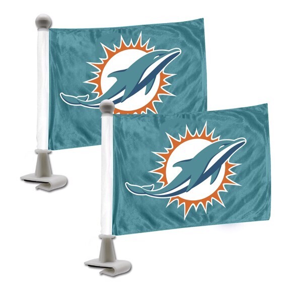 Set of Miami Dolphins NFL Ambassador Auto Flag or Hood & Trunk Gameday Flag Pair.