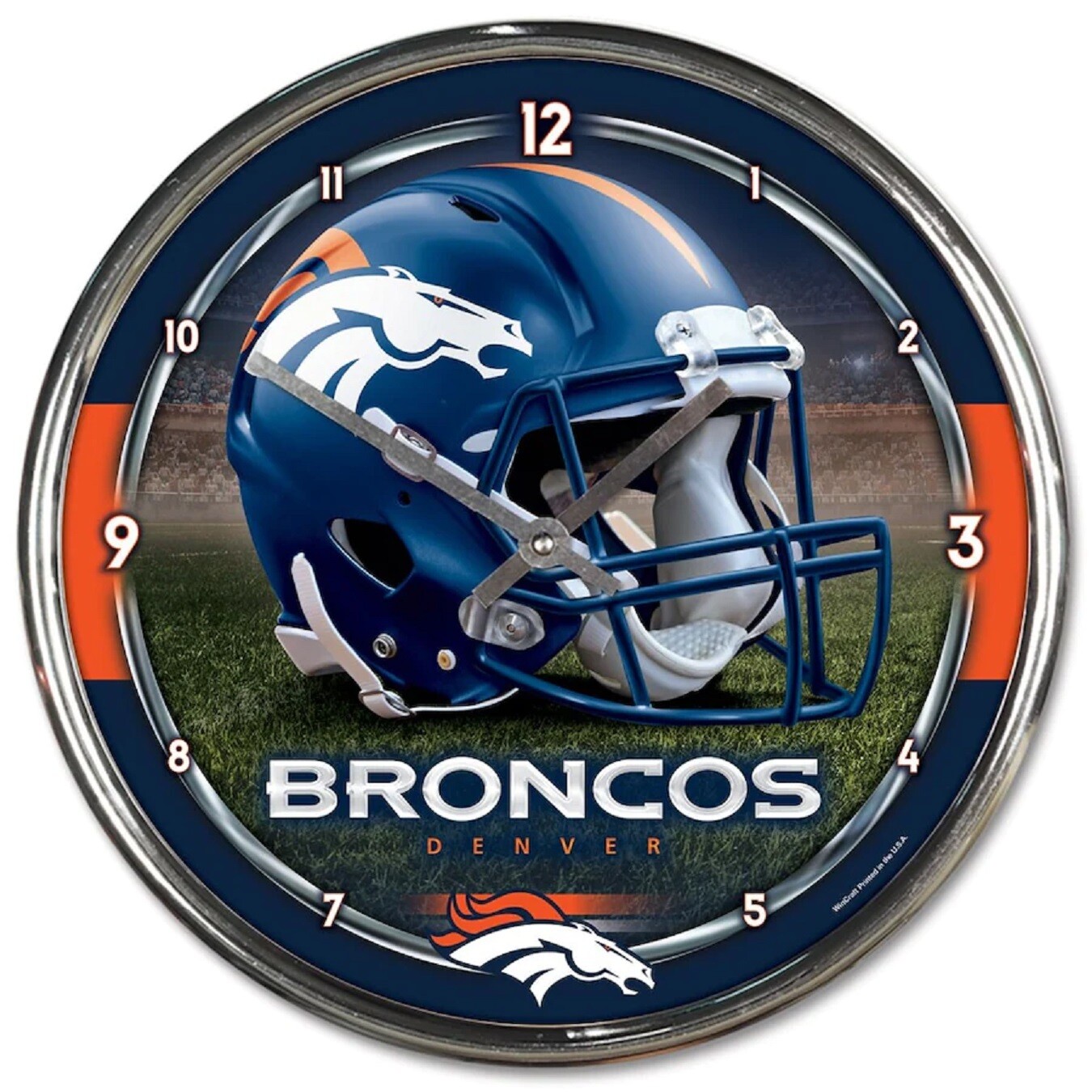 Chrome Round Wall Clocks - NFL Denver Broncos