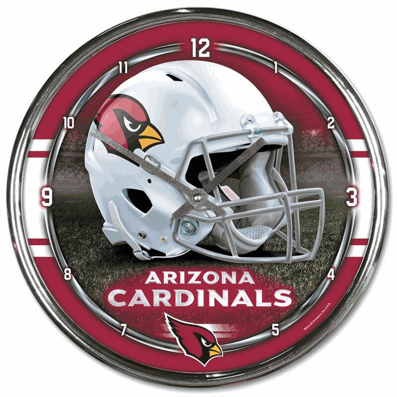 Chrome Round Wall Clocks - NFL Arizona Cardinals