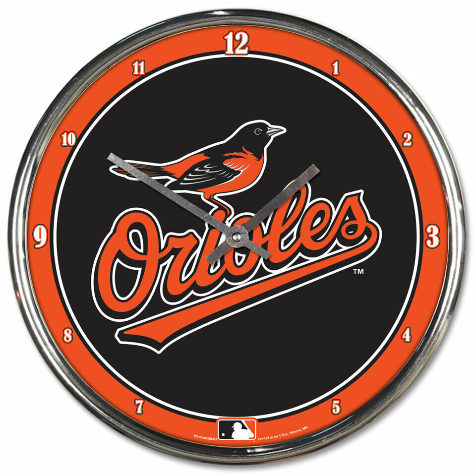 Chrome Round Wall Clocks - MLB Baltimore Orioles