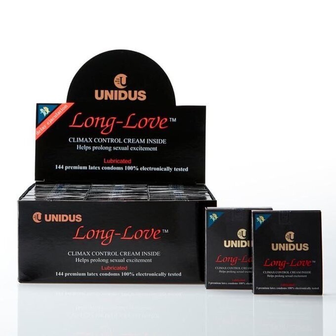 Wholesale - Long Love® Unidus® Condom Black Packing - Lot of 1 display case (containing 144 condoms) - Total 144 condoms