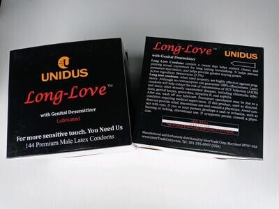 Wholesale: Long Love® Condom Unidus Black - 30 box of 144 pcs (1 Case of 144x30=4320 condoms)